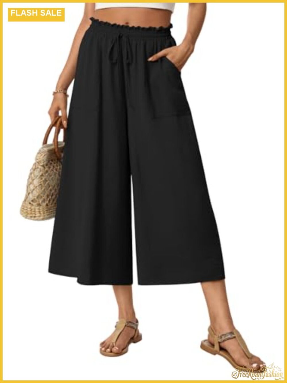 Women's Capri Palazzo Pants Wide Leg Gaucho with Pockets Loungewear